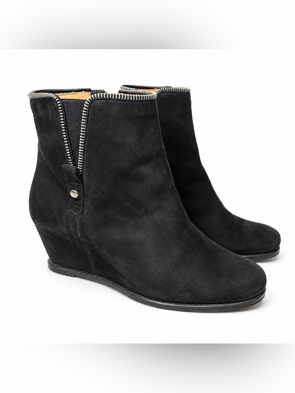 Stuart Weitzman Black Suede Hidden Wedge Ankle Boots Zipper Size 9
